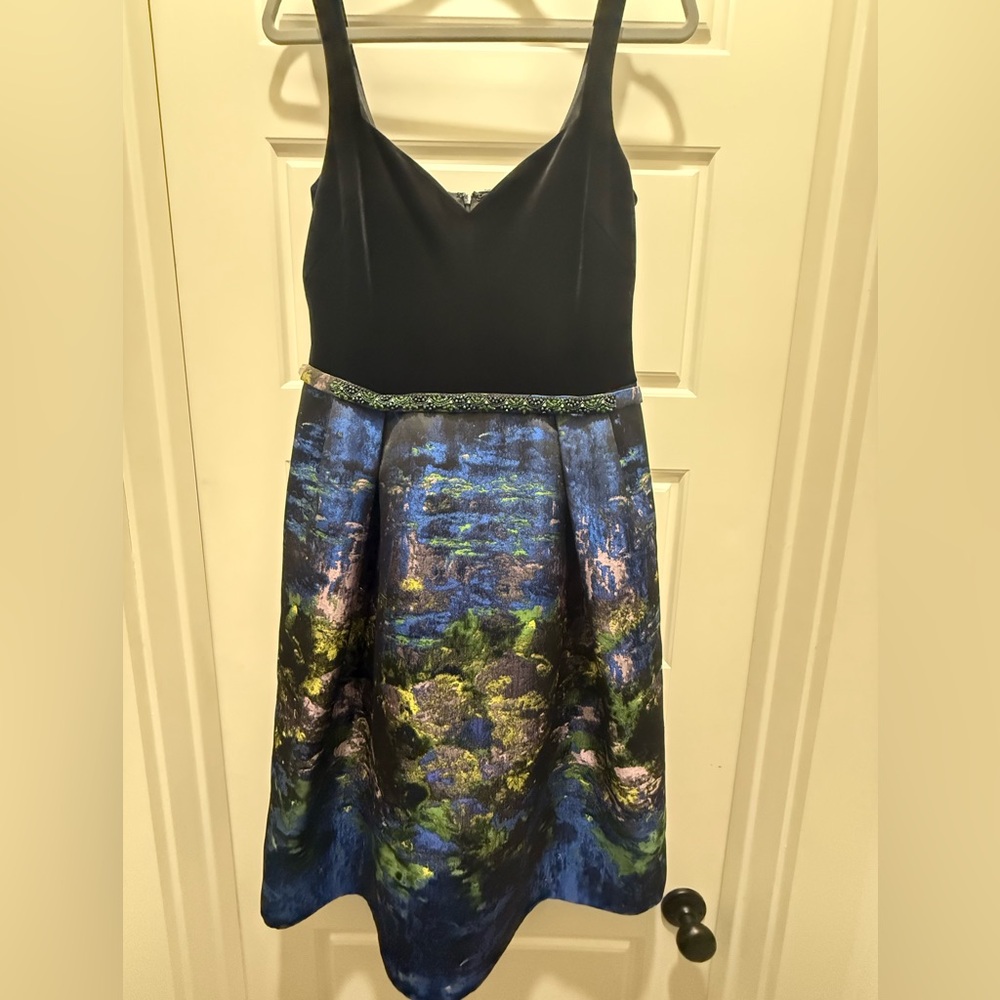 Rickie Freeman for Teri Jon Velvet & Jacquard Fit-n-Flare Dress. Size 14